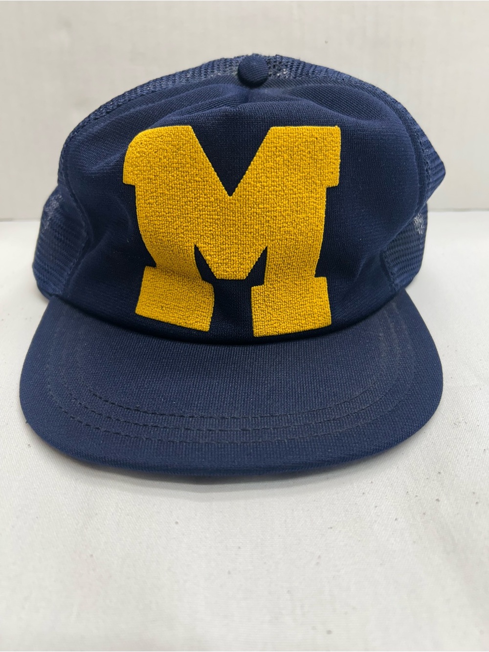 Michigan Wolverines Navy Blue Trucker Hat Snapback Yellow Block M Mesh Cap